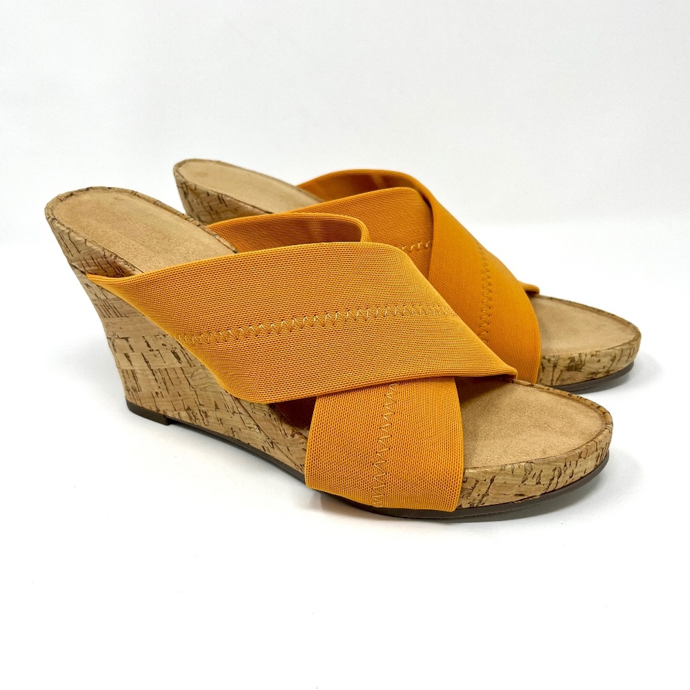 🆕 Aerosoles Party Plush Sandal Fabric Upper Straps Cork Wedge Open Toe Orange